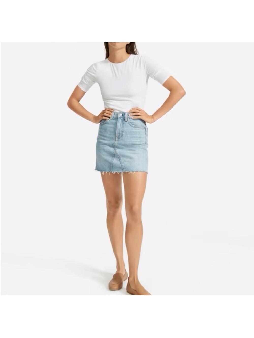 Everlane Denim Mini Skirt in Light Blue with raw edge